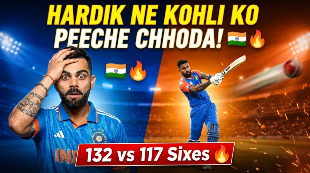 हार्दिक पांड्या ने रायपुर स्टेडियम में IND बनाम NZ 2026 सीरीज़ में 126 मैच खेलकर विराट कोहली को पीछे छोड़कर भारत के दूसरे सबसे ज़्यादा T20I मैच खेलने वाले खिलाड़ी बनने पर जश्न मनाया। unoday.com