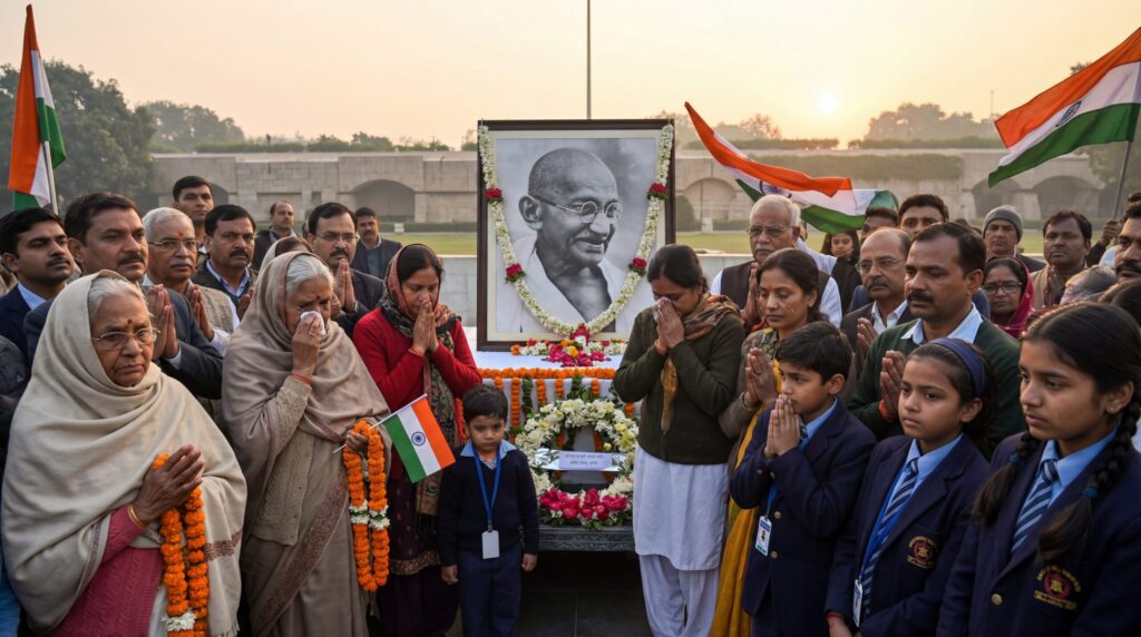 शीर्ष पंक्ति (बड़े बोल्ड): "देश आंसुओं में" निचली पंक्ति (थोड़ी छोटी बोल्ड): "गांधी को सलाम जैसा पहले कभी नहीं हुआ! 😢🇮🇳" unoday.com शीर्ष पंक्ति (बड़े बोल्ड): "देश आंसुओं में"
निचली पंक्ति (थोड़ी छोटी बोल्ड): "गांधी को सलाम जैसा पहले कभी नहीं हुआ! 😢🇮🇳"
