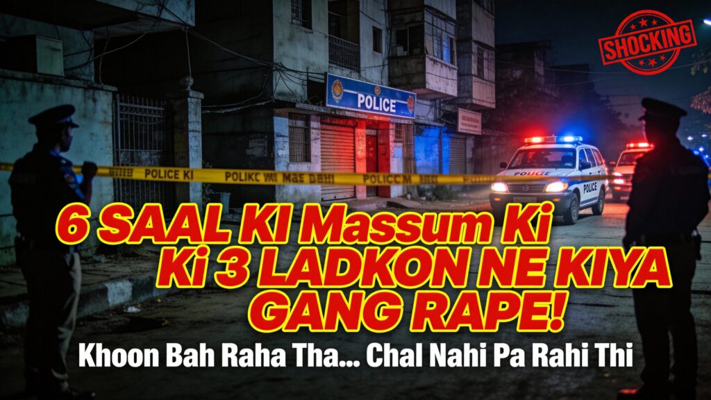 मुख्य शीर्षक (बड़े बोल्ड लाल): 6 साल की माँ को सामूहिक बलात्कार! उपपाठ (पीला/सफ़ेद): ख़ून बह रहा था... चल नहीं पा रही थी कॉर्नर स्टैम्प: चौंकाने वाला दिल्ली मामला unofay.com मुख्य शीर्षक (बड़े बोल्ड लाल): 6 साल की माँ को सामूहिक बलात्कार!
उपपाठ (पीला/सफ़ेद): ख़ून बह रहा था... चल नहीं पा रही थी
कॉर्नर स्टैम्प: चौंकाने वाला दिल्ली मामला