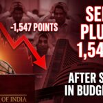 ऊपर की लाइन (बड़ी, बोल्ड): सेंसेक्स में भारी गिरावट बीच की लाइन (थोड़ी छोटी): 1,547 अंक नीचे की लाइन (अर्जेंट लाल): बजट 2026 में STT बढ़ोतरी के बाद
