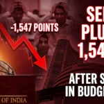 ऊपर की लाइन (बड़ी, बोल्ड): सेंसेक्स में भारी गिरावट बीच की लाइन (थोड़ी छोटी): 1,547 अंक नीचे की लाइन (अर्जेंट लाल): बजट 2026 में STT बढ़ोतरी के बाद