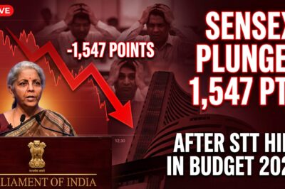 STT बढ़ोतरी की घोषणा के बाद यूनियन बजट 2026 के दिन सेंसेक्स 1,547 अंक गिरा।